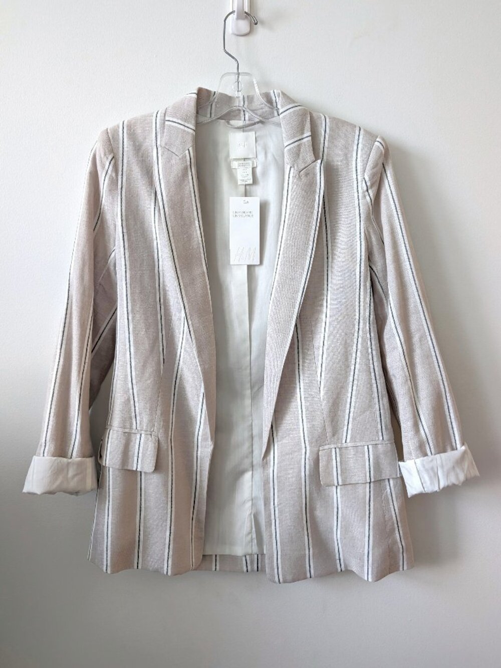 NWT H&M Linen Blend Striped Open Front Blazer | Size XS